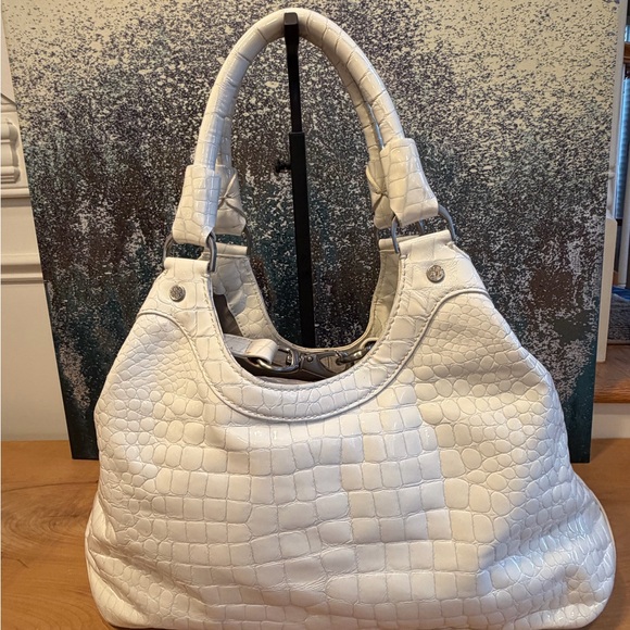 Cole Haan White Croc Embossed Patent Leather Hobo Bag - Picture 8 of 16